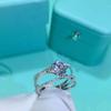 Anillo de moissanita de imitación en vivo de Tiktok, Sansheng III, chapado en quilates, pt950, anillo de bodas con circonita de imitación de platino