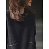 2026 Tricô Gola Redonda Feminino Outono Inverno Novo Solto Emagrecedor Ombro Caído Design de Linha Pontilhada Senso de Design Moda Suéter Redutor de Idade Tendência