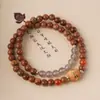 Contas Redondas Estilo Cook Combinadas com Contas da Sorte, Ágata Cinza e Ágata Vermelha, Pulseira Duplo Círculo 6mm, Pulseira Cook de Alto Padrão Estilo Chinês