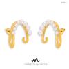 Pendientes Estilo Hepburn Elegantes Elegantes Estilo Lujo Ligero Incrustaciones de Concha Perla Doble Capa Línea Acero de Titanio Chapado en Oro Pendientes C
