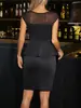 Saia Feminina Amazon Primavera Verão Novo Estilo Temperamento Gola Redonda Malha Patchwork Renda Babado Slim Fit Vestido
