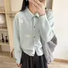 Cardigan de Tricô com Gola Reversível Estilo Retro Coreano Suéter Estilo Preguiçoso Bordado Estilo College Design de Nicho Jaqueta Feminina