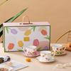 Estilo retro pintado à mão Tulipa flor de cerejeira leite café caneca de cerâmica copo de chá bonito feminino Milk Cup