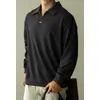 Camiseta Masculina Jacquard Padrão Retro Americano Gola Seagull Manga Longa 2026 Outono Inverno Leve para Trabalho e Comute Camisa Base Respirável