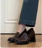 Versión de cuero~Mocasines retro franceses para mujer, nuevo estilo 2026, tacón grueso, suela gruesa, sin cordones, zapatos de tacón alto
