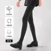 Leggings de cintura alta para mujer con finas rayas verticales, forrados de felpa y engrosados para otoño e invierno, mallas de compresión grises para usar como prenda exterior