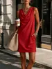 2026 Nuevo Verano Europeo y Americano Transfronterizo Estación Independiente de Amazon Color Sólido para Mujer Vestido Holgado sin Mangas con Cuello de Columpio