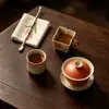 Taza de té de cerámica con crisantemo pintado a mano en rojo para uso doméstico, taza individual para juego de té Kung Fu