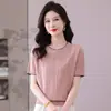 Camiseta de Seda para Mulheres, Top Curto de Tricô, Novo Estilo de Verão, Top Soltinho Fino de Seda Gelo de Manga Curta para Mães