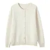 Chaqueta suéter cárdigan 100% algodón puro para mujer, otoño e invierno, engrosada, estilo corto, manga larga, todo algodón, color albaricoque, prenda exterior tejida 100% algodón