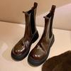 Botines Chelsea Cortos de Nuevo Estilo para Mujer, 6cm, Piel de Caballo Texturizada, Banda Elástica, Suela Gruesa, Tacón Grueso, Estilo Delgado de Primavera, Transfronterizo