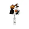 Porta credencial acrílico retráctil de Halloween, clip de cordón para enfermera, portadocumentos de fantasma, calabaza, calavera
