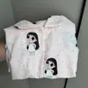 Conjunto lindo de pijama de algodón para niñas y adolescentes, de manga larga, pantalón largo, para primavera y otoño, con cuello de muñeca dulce y estampado de nubes