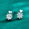 Pendientes de Tachuela con Forma de Corazón y Seis Garras de Moissanita para Mujer, Pendientes Versátiles de Lujo Ligero de Plata de Ley S925, Suministro Directo de Fábrica