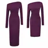 Elegante vestido negro de un solo hombro y manga larga para mujer, perfecto para otoño. Este vestido entallado que realza la figura acentúa tu cintura y caderas, creando una silueta chic y elegante.