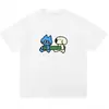 Camiseta de Manga Corta Unisex Estampado Lindo de Gato y Perro de Dibujos Animados de Seda de Leche Ropa para Pareja Top de Verano para Estudiante