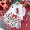 Amazon Wholesale Transfronterizo Vestido de Niña Manga Larga Elementos de Árbol de Navidad Falda con Hot Sticking Conjunto Navideño de Dos Piezas