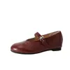 Zapatos de Ballet Mary Janes Tacón Oculto Zapatos de Una Sola Hebilla Cuero Genuino Suela Plana Cuero Suave Zapatos Pequeños de Cuero Retro Boca Baja Zapatos de Madre