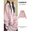 Conjunto Esportivo de Camurça Rosa para Mulheres, Conjunto de Duas Peças com Moletom e Calça Wide-Leg para Início da Primavera, Conjunto Completo Estilo Coreano para a Primavera