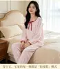 Conjunto de Pijama de Crepé de Algodón Puro para Mujer, Nuevo Estilo Primavera y Otoño, Cuello de Corbata, Manga Larga, Pantalón Largo, Ropa de Casa Holgada Talla Grande
