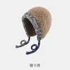 Gorro de Lana Peludo para Mujer Estilo Coreano Versátil Engrosado Protección contra el Frío Gorro Cálido para Orejas Circunferencia de Cabeza Grande Gorro de Punto