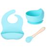 Vajilla completa de silicona para bebé, juego de alimentación para niños, babero para bebé, silicona antiderrames, cuchara de haya, juego de tres piezas