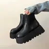 Botines gruesos de estilo británico retro color negro para mujer, que aumentan la altura, nuevos de verano 2026 otoño, versátiles, de moda, botines Chelsea
