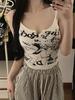 Nicho de verão Chic Interior Curto Slim-Fit Threaded Sling Estilo Americano Sexy Punk Hot Girl Impresso Top Sem Mangas