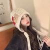 Gorro de punto Otoño e Invierno Botón Tela borla Sombrero Rojo sombrero cálido lindo femenino Coreano gorro de punto pullover protección para las orejas sombrero para el frío