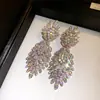 Aretes de aguja plateada con diamantes, diseño de flor ovalada de resina y gota de agua, estilo retro vintage, aretes versátiles