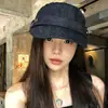 Boina de mezclilla desgastada y rota con ala grande, gorra de pintor tipo boina vintage para mujer que hace que la cara se vea más pequeña