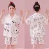 Pijama de Niña para Verano, Seda de Hielo Delgado de Manga Corta Dibujos Animados Linda Niña Grande Conjunto de Verano Ropa para el Hogar