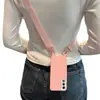 Adecuado para Samsung, Bucle de Colgante Reforzado con Correa Ancha, Funda para Teléfono Anti-Caídas de Protección Completa, Funda Cruzada para Teléfono de Color Caramelo Integrada en TPU