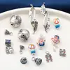 Plata de Ley Epoxy Azul Quemado Escama de Hoja Anillo Doble Colgante Accesorios de Tres Vías Retro DIY Material de Abalorios Hecho a Mano Joyería