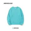 Sudadera de Algodón Puro Pesado Ag380G con Felpa, Color Sólido, Manga Larga, Cuello Redondo para Hombre, Corte Holgado, Estilo Americano, Estampado de Marca de Moda