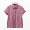 Camisa elegante de manga curta para o verão para mães, blusa de vovó, cardigã camisa de algodão puro de tamanho grande soltinho para mulheres de meia-idade e idosas