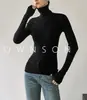 Camiseta básica de punto de una pieza sin costuras de lana merino mejorada, gruesa, de cuello alto, elástica en cuatro direcciones, suave al tacto para mujer