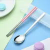 Conjunto de Talheres Coreanos de Aço Inoxidável 304 para Uso Externo, Adequado para Estudantes e Trabalhadores de Escritório, Inclui Garfo, Colher e Hashi em uma Caixa Portátil, Design Fresco e Fofo