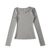 Camiseta Sexy de Deseo Puro para Chica Hot Slim con Hombros Descubiertos para Mujer 2025 Primavera Nueva Color Puro Estilo Europeo y Americano Camiseta de Manga Larga