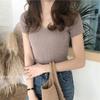 En stock 2024 Verano Nueva Moda Púrpura Manga Corta Entallada Cuello En V Seda De Hielo Camiseta De Punto Camisa Base De Mujer Top De Moda