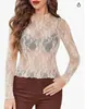Moda Feminina Europeia e Americana 2026 Novo Sexy Pulôver Renda Manga Longa Camisa Transparente Malha Transparente Top de Renda