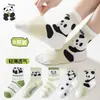 Calcetines para niños, calcetines de malla fina transpirables de verano con diseño de panda de dibujos animados, de caña media para niños y niñas, calcetines de algodón para primavera y verano