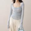 Ron suéter de fondo de lana con cuello cuadrado de nicho 2024 principios de primavera nuevo único chic top de alta gama ropa interior