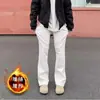 Jeans Masculino Grosso com Forro de Fleece, Perna Reta, Lavagem Vintage 2026, Marca Moderna, Perna Larga Solta, Casual Versátil, Calça Longa