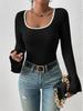 Europeo y Americano transfronterizo 2023 Otoño Nuevo Amazon cuello cuadrado top ajustado para mujer color contraste pit Manga Larga Campana T mujer