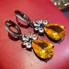 Brincos de Pedra Amarela Crepúsculo Cinderela Gota d'Água Brincos Estilo Retro Francês de Corte Brincos de Luxo Leve de Alta Qualidade para Mulheres