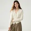 Nuevo Cárdigan de Cachemir Elegante con Encaje y Borlas para Mujer Otoño/Invierno, Cuello en V, Prenda Base Versátil, Color Sólido, Manga Larga, Ropa de Abrigo