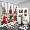 Cortina de chuveiro divisória de banheiro rosa estilo europeu e americano Papai Noel, tecido de cortina de chuveiro de poliéster com padrão de elfo e estrela transfronteiriço, atacado do fabricante
