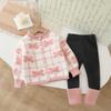 Suéter de Niña Cardigan de Punto Cuadros con Lazo Otoño e Invierno 2025 Nuevo Estilo Infantil Tejido Dulce y Elegante Chaqueta Versátil Set