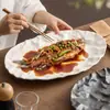 Prato de Peixe com Padrão de Tecido de Fábrica, Prato para Peixe Cozido Resistente a Altas Temperaturas, Louça de Hotel, Prato de Jantar com Textura Fosca de Alta Qualidade, Prato Oval
